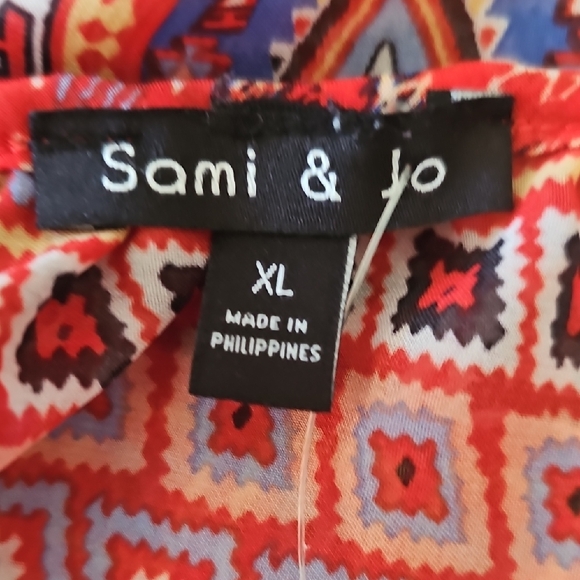 Sami & Jo Bohemian Red and Blue Women's Top button down light weight - Picture 11 of 12